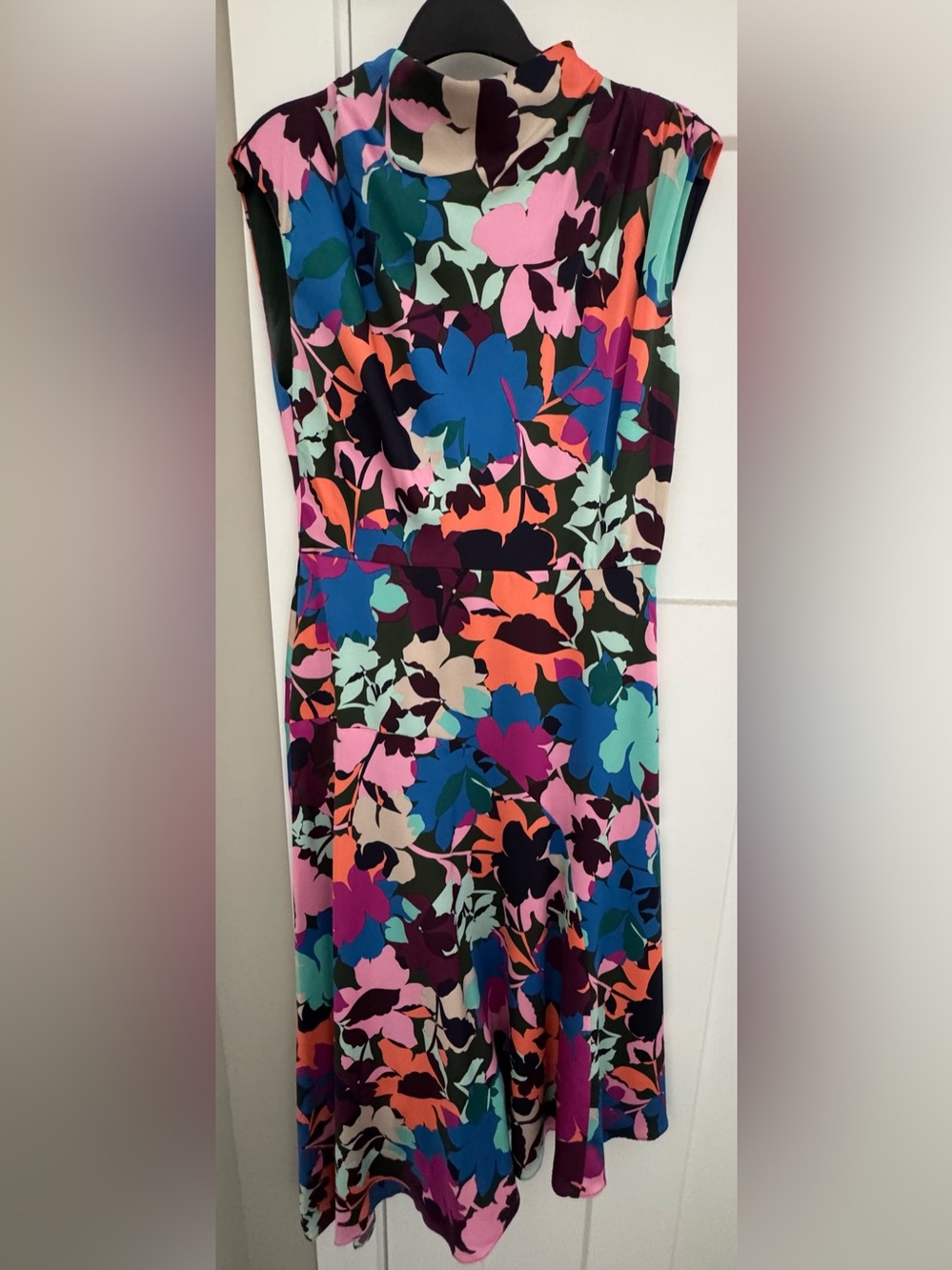 Maggy London Multicolor Floral Silky Dress in Blue, Pink, Orange and Teal